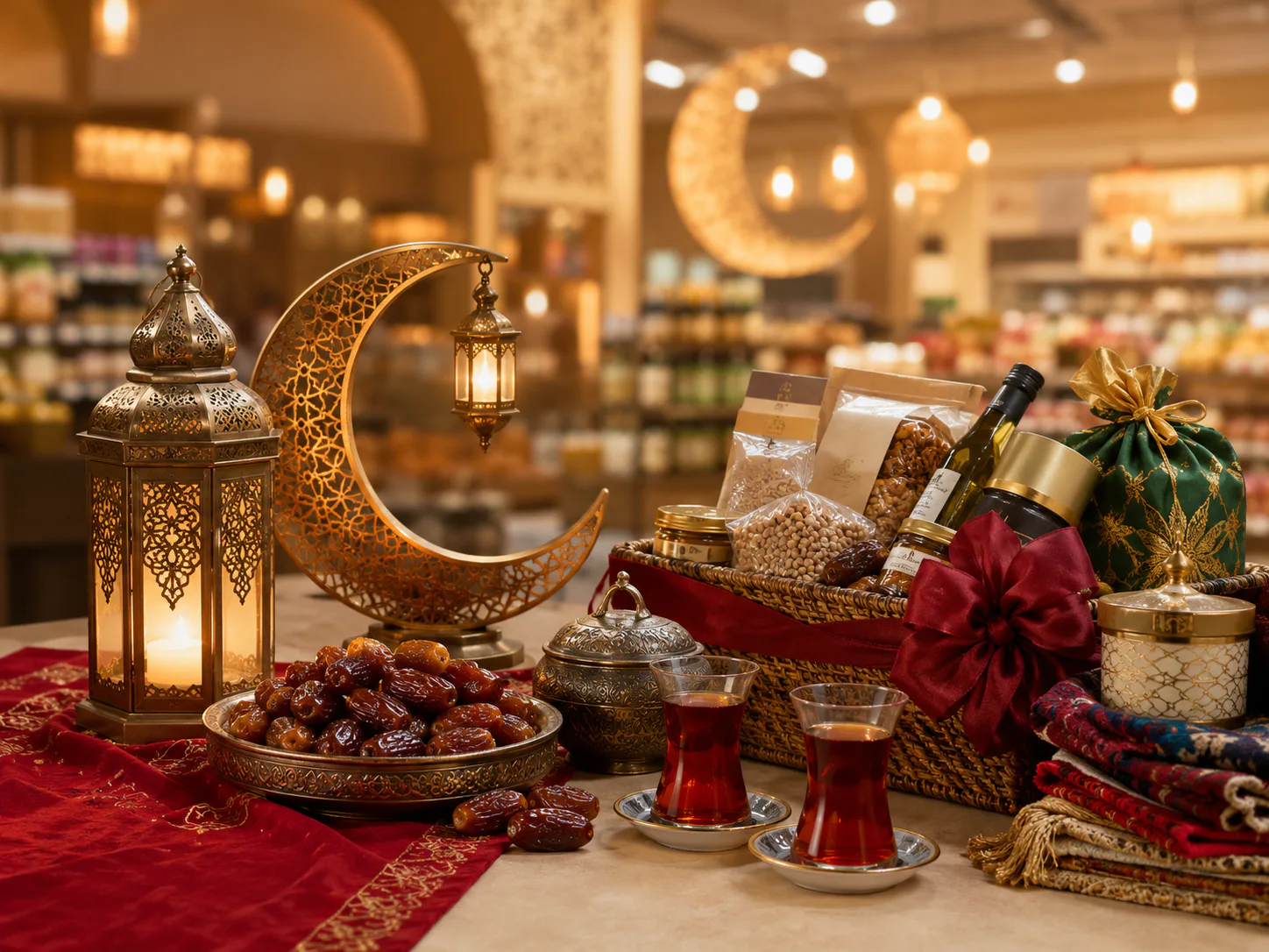 Festlich dekorierte Lebensmittelkampagne für Ramadan und Bayram